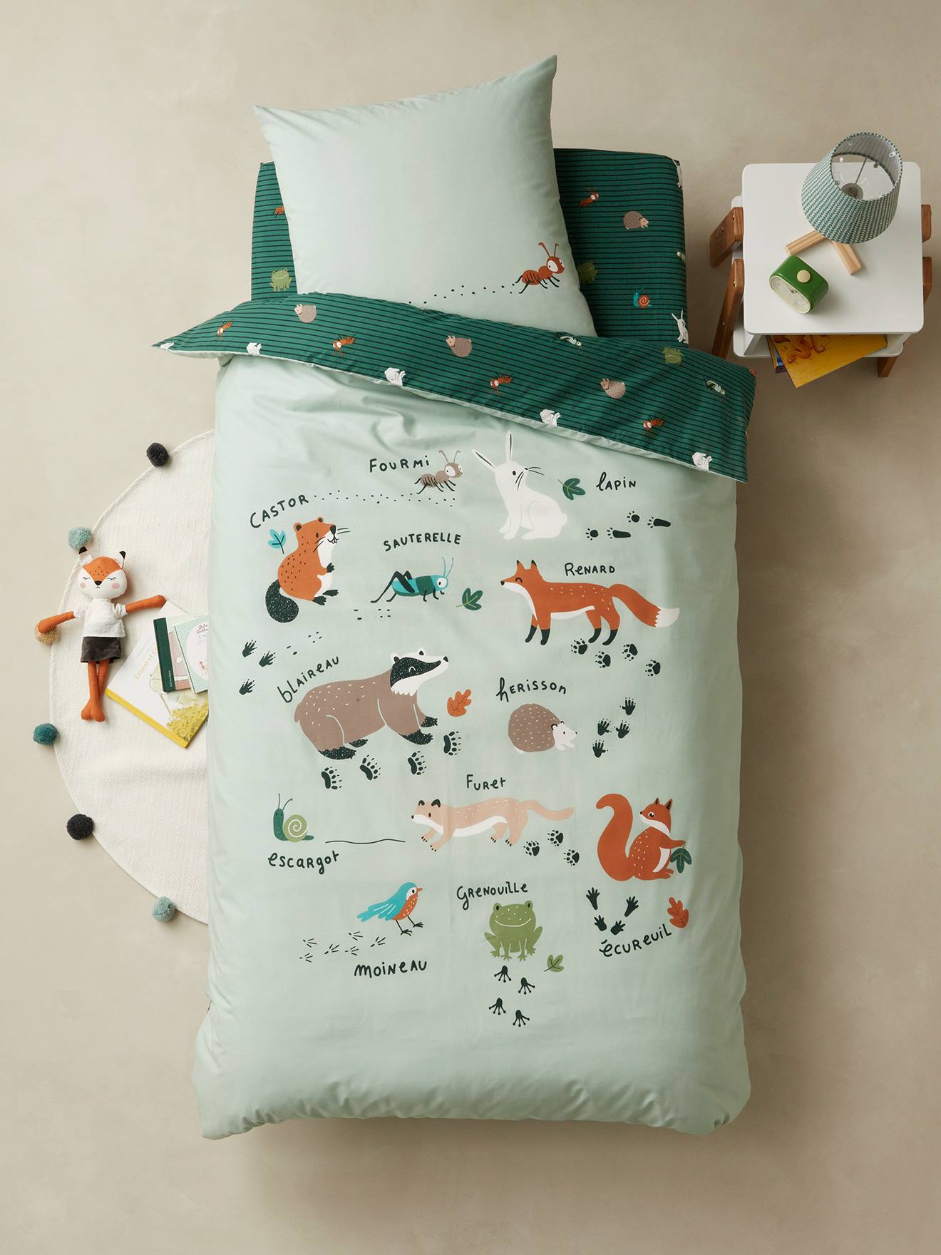 VERTBAUDET Drap-Housse Enfant Jungle Night Marine/Vert 90x140 Cm - Coins Élastiqués