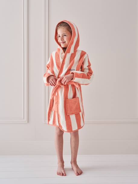 Peignoir de bain Enfant rayures TRANSAT capsule famille personnalisable, avec coton recyclé rayé jaune+rayé rose+rayé vert+rayé violet - vertbaudet enfant 