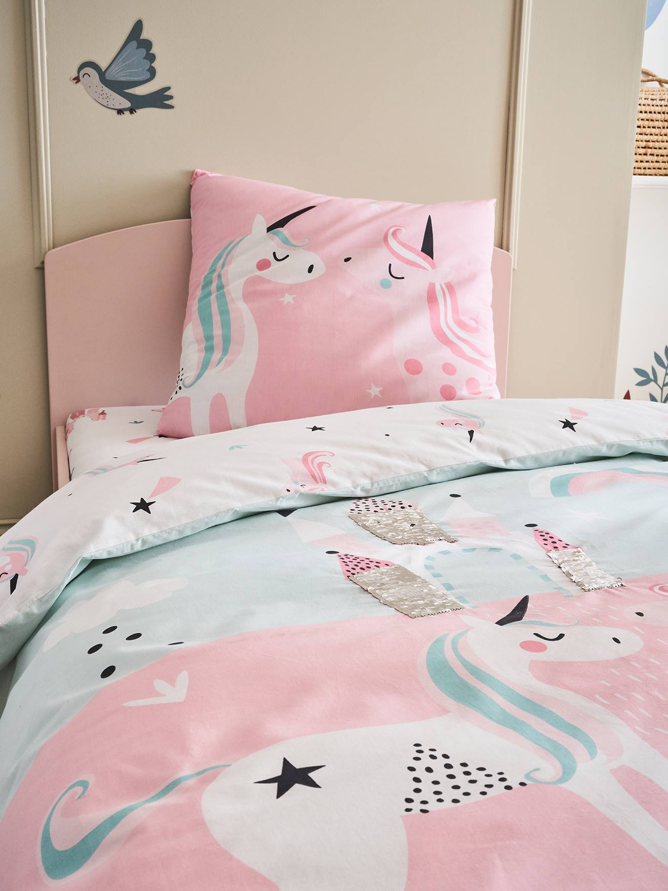 Girls' Duvet Cover Pillowcase, Magic Unicorns Theme light blue - Main Image