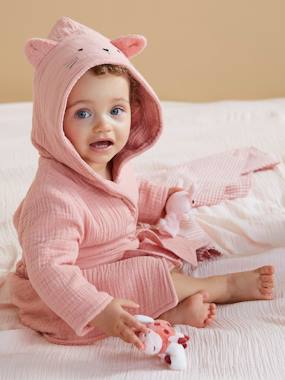 Baby-Bathrobes & bath capes-Animal Dressing Gown in Organic Cotton* Gauze for Babies