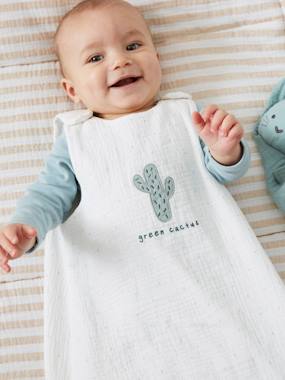 Bedding & Decor-Summer Special Baby Sleep Bag in Organic Cotton* Gauze, Cactus