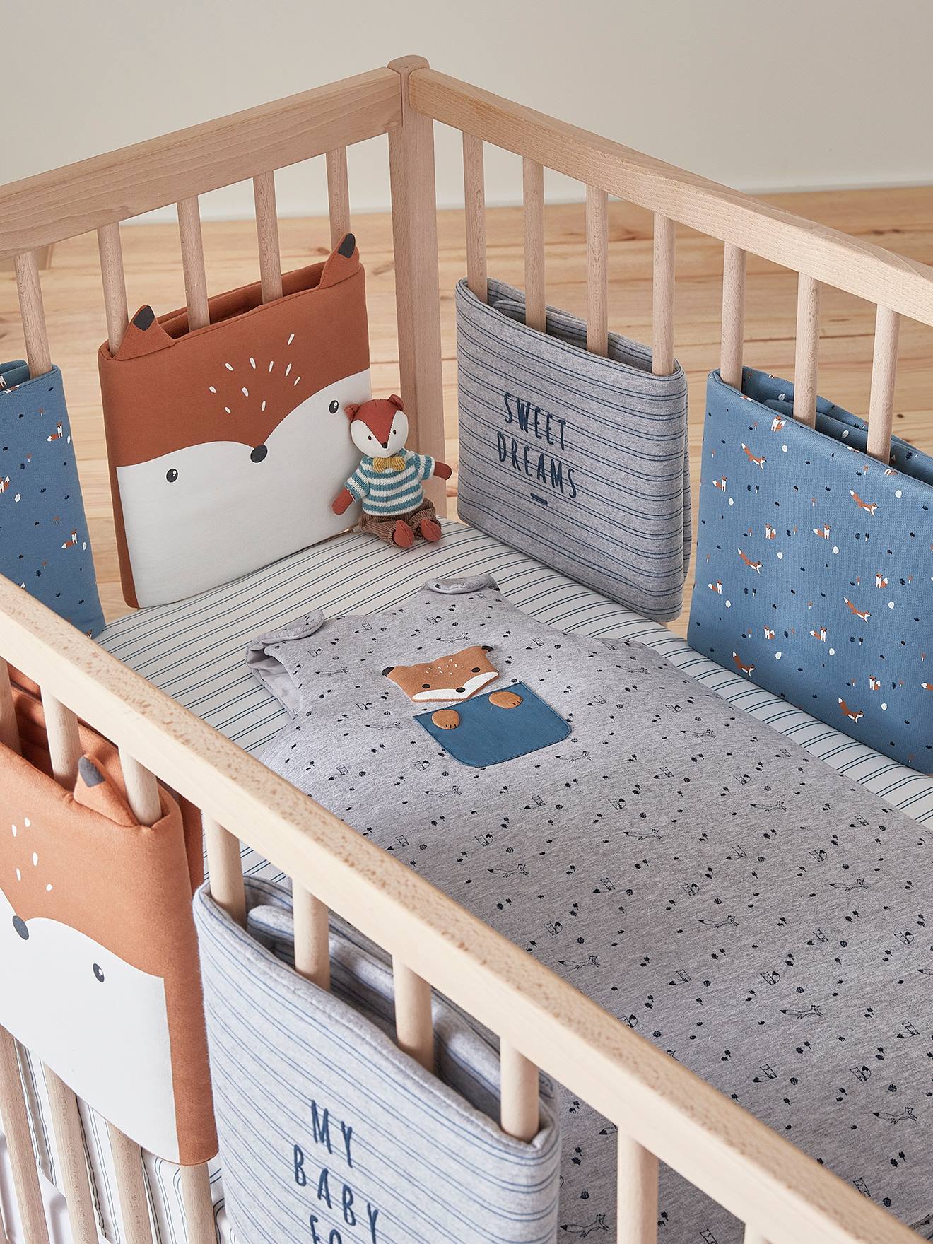 Tour De Lit Tour De Parc Pare-Chocs Petit Dino Oeko-Tex® Bleu Grisé - Vertbaudet