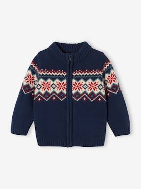 Bébé-Pull, gilet, sweat-Gilet jacquard zippé bébé