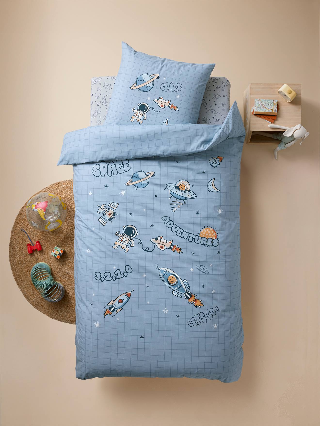 VERTBAUDET Parure Housse de Couette Enfant et taie d'oreiller BROCÉLIANDE, avec Coton recyclé Vert imprimé 140X200 50X75