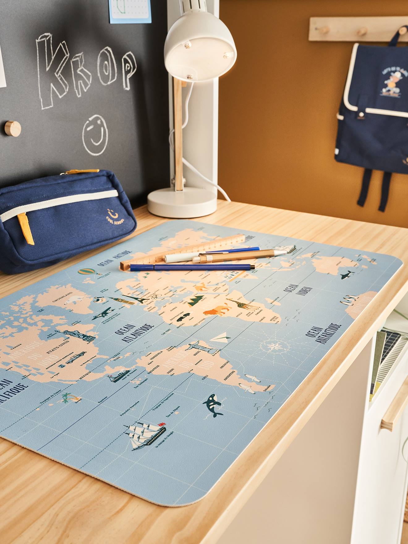 Sous-main Bureau Enfant 60x40 Cm – Carte Monde Animaux – Cuir PU – Protège Table & Éducatif - 7