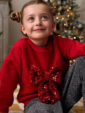 -Christmas Sweatshirt with Sequinned Bow for Girls