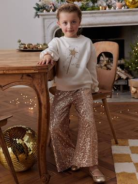 Girls-Trousers-Wide-Leg Trousers with Christmas Sequins for Girls