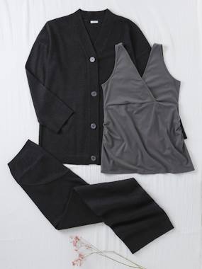 Vêtements de grossesse-Ensemble 3 pièces grossesse et allaitement débardeur + gilet + pantalon large
