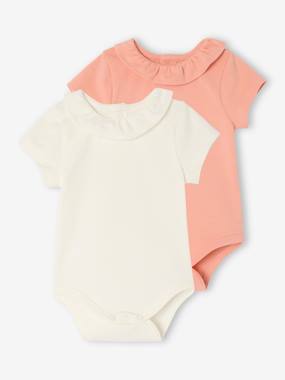 Baby-Bodysuits-Pack of 2 Short-Sleeved Bodysuits with Fancy Collar, for Babies