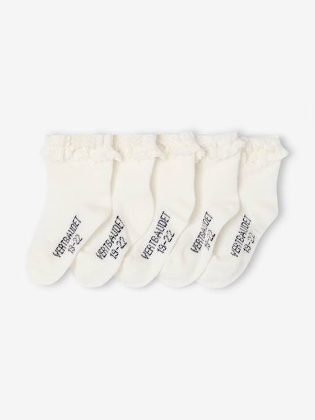 Lot de 5 paires de mi-chaussettes dentelle bébé argile+écru - vertbaudet enfant 