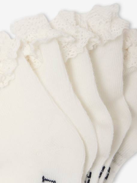 Lot de 5 paires de mi-chaussettes dentelle bébé argile+écru - vertbaudet enfant 