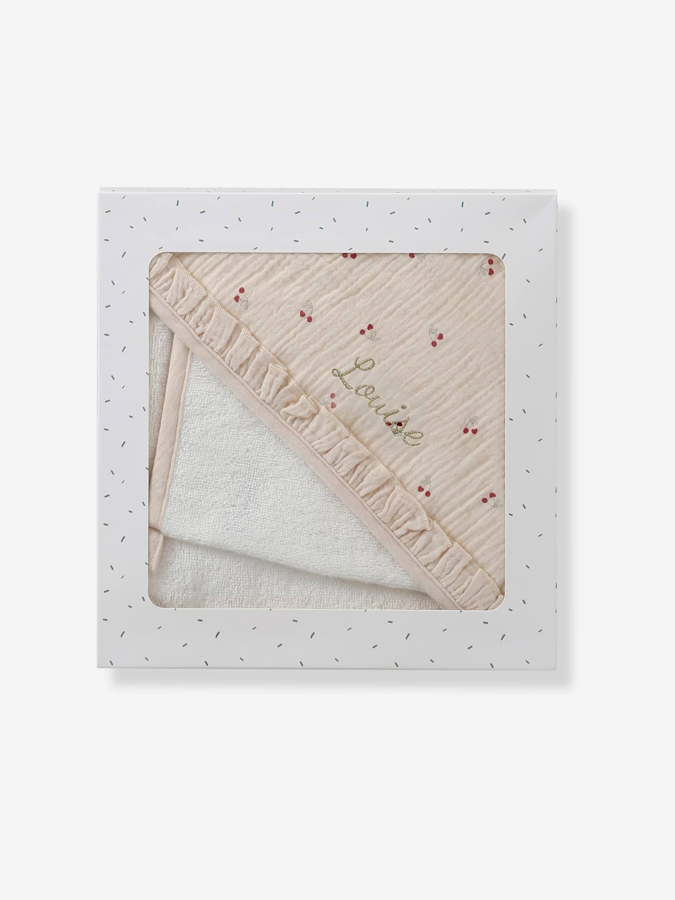 Set Cape De Bain + Gant + Lingettes Poupon En Gaze De Coton - Rose