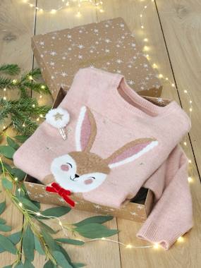 Girls-Cardigans, Jumpers & Sweatshirts-Christmas Gift Box with Jacquard Knit Reindeer Jumper + 2 Scrunchies for Girls