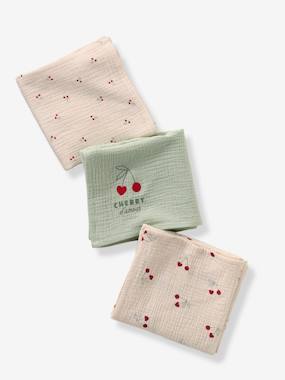 Nursery-Changing Mats & Accessories-Muslin Squares-Pack of 3 CHERRY muslin squares