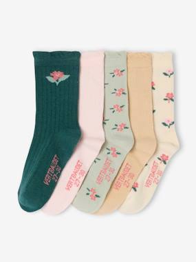 Girls-Pack of 5 Pairs of Floral Socks for Girls