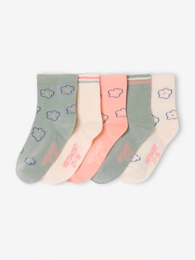 Girls-Underwear-Pack of 5 Pairs of Floral Ankle Socks for Girls