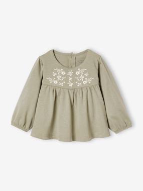 Baby-T-shirts & Roll Neck T-Shirts-T-shirts-Blouse with Embroidered Flowers for Babies