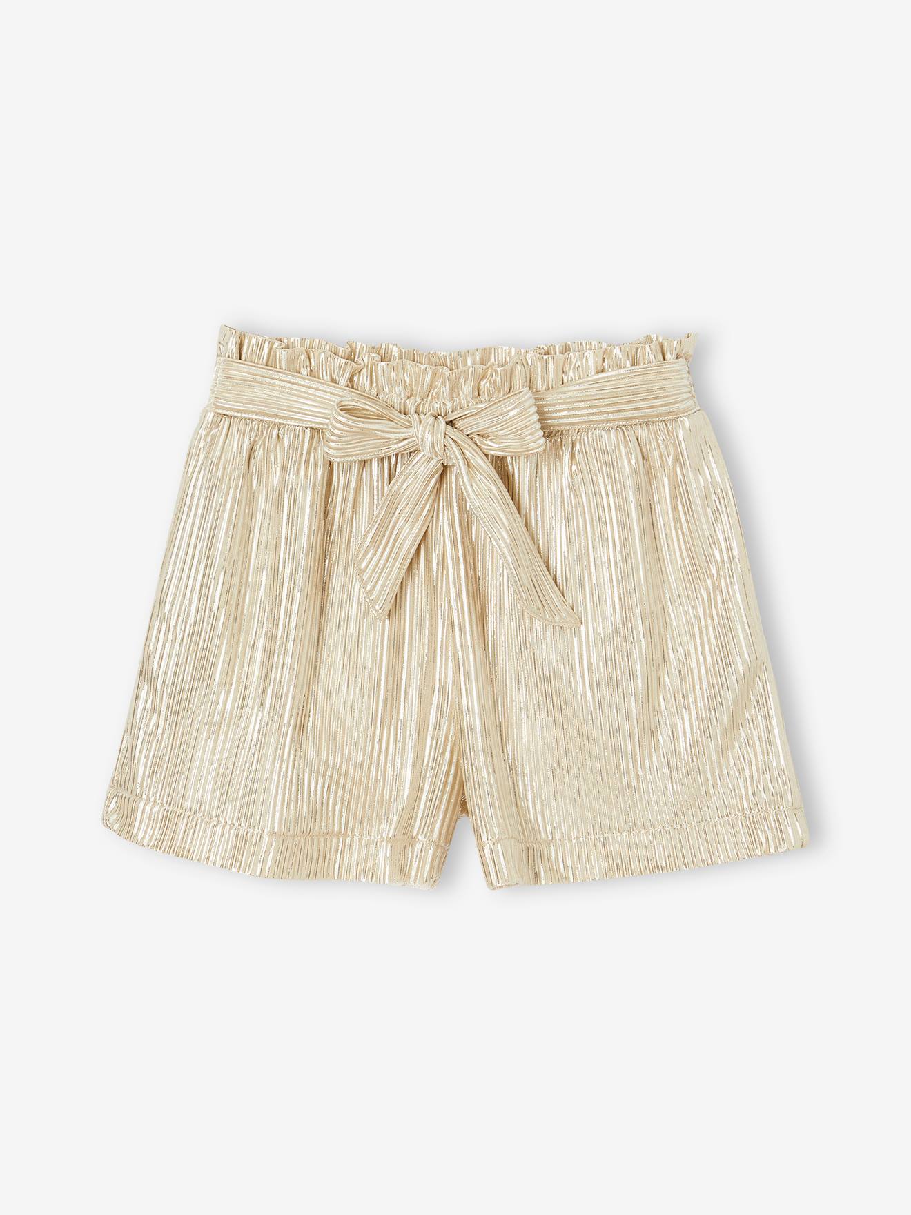 lame-shorts-with-pleated-