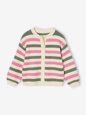 Girls-Striped Cardigan in Shimmery Rib Knit for Girls