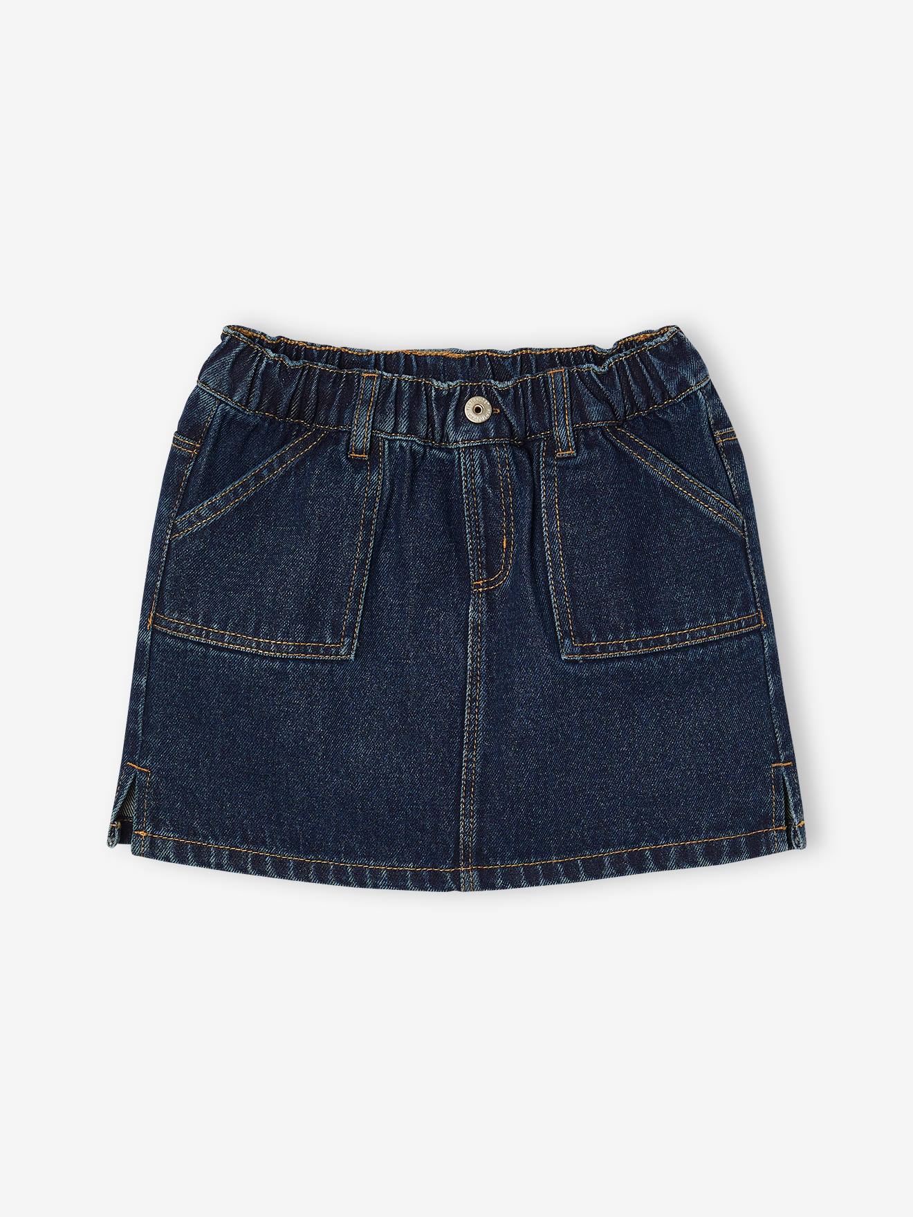 Denim Paperbag Skirt for Girls - stone, Girls