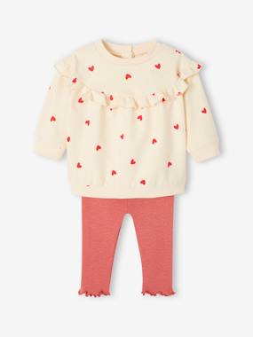 Baby-Trousers & Jeans-Ruffled Sweatshirt + Leggings Combo for Babies