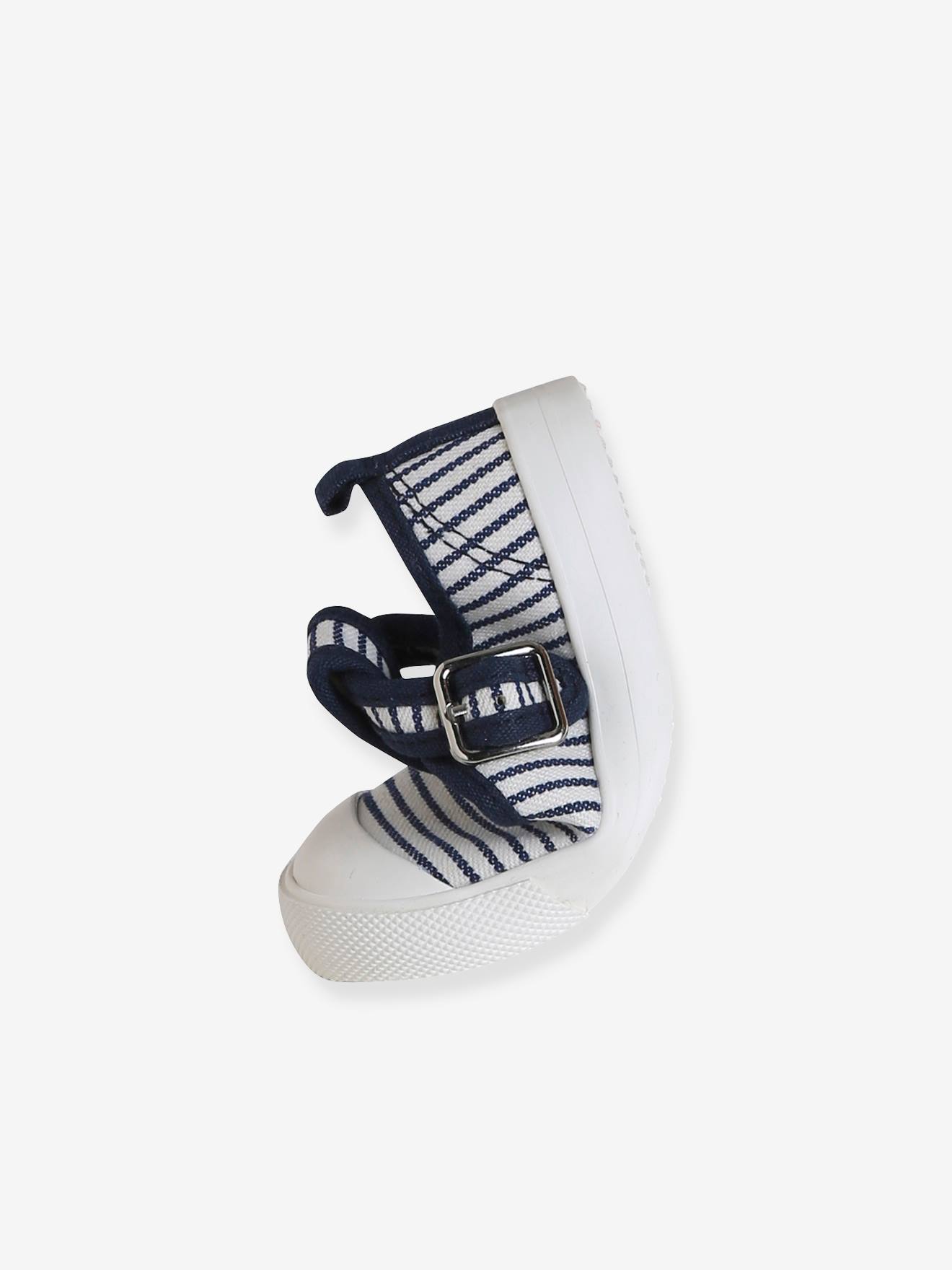 Mary Jane Shoes in Canvas for Babies - striped blue, Shoes