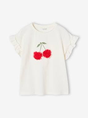 Girls-T-Shirt with Iridescent Motif & Short Ruffled Sleeves for Girls