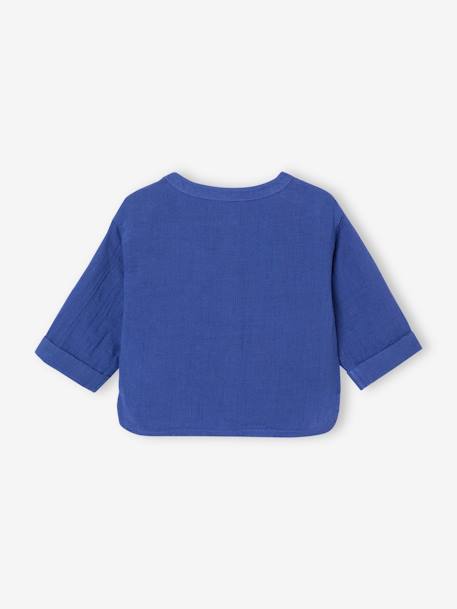 Shirt in Cotton Gauze with Mandarin Collar, for Babies ecru+electric blue+GREEN DARK SOLID - vertbaudet enfant 