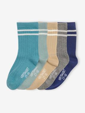 Garçon-Lot de 5 paires de chaussettes côtelées rayées garçon