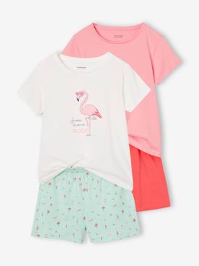 Girls-Nightwear-Pack of 2 Pyjamas, 1 Rainbow + 1 Pink Flamingo, for Girls