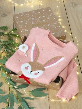 Girls-Cardigans, Jumpers & Sweatshirts-Jumpers-Christmas Gift Box with Jacquard Knit Reindeer Jumper + 2 Scrunchies for Girls