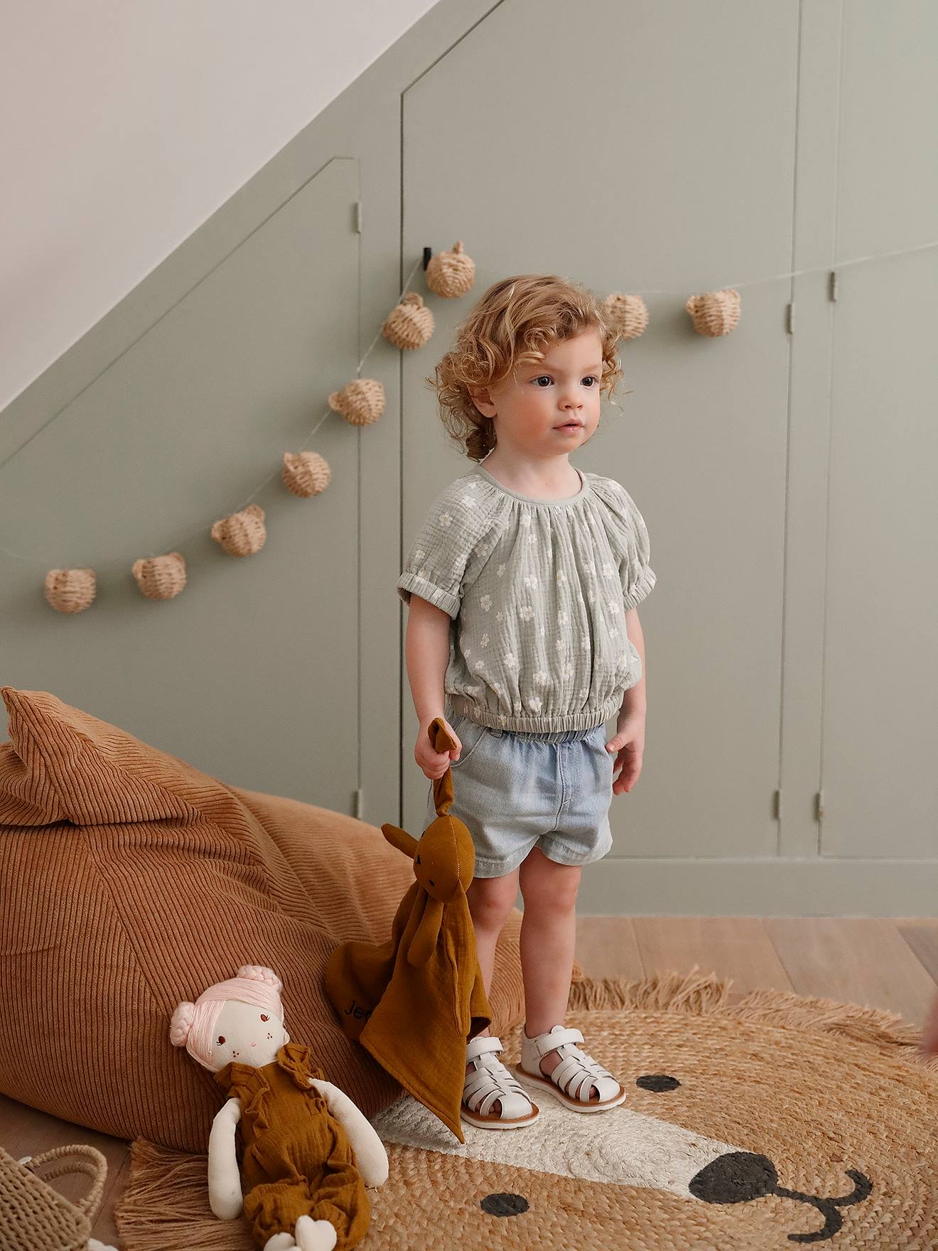 Printed baby blouse - grey green, Baby