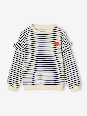 Girls-Sailor-type Sweatshirt with Ruffles on the Sleeves, for Girls