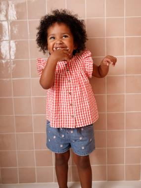 Baby-Shorts-Denim Shorts with Embroidered Daisies, for Babies