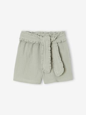 Fille-Short-Short en gaze de coton avec ceinture fantaisie fille