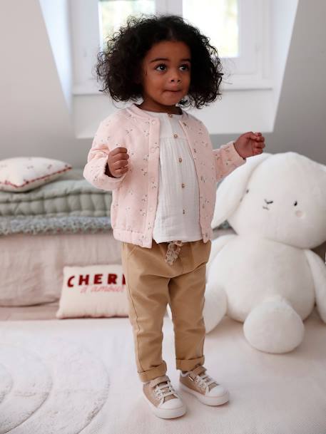 Paperbag Trousers with Belt, for Babies cappuccino+ecru+lichen+pale pink - vertbaudet enfant 