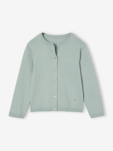 Gilet fille maille fine BASICS anthracite+beige chiné+bleu grisé+bois de rose+marine+prune+vanille+vert émeraude - vertbaudet enfant 