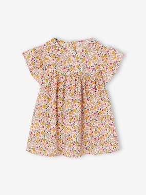 Girls-Blouse with Flower Motifs & Short Ruffled Sleeves for Girls