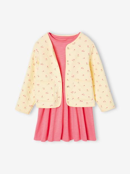 Ensemble veste matelassée imprimée fleurs + robe fille rose+violet - vertbaudet enfant 