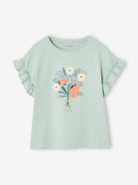 Fille-T-shirt, sous-pull-T-shirt à motif irisé fille manches courtes volantées