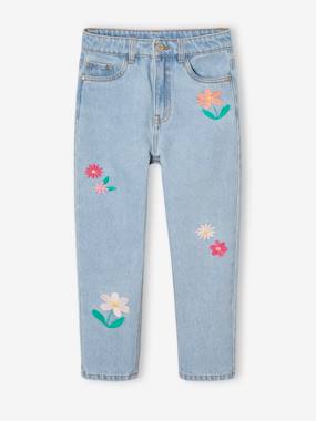 Girls-Girls' embroidered floral Mom jeans