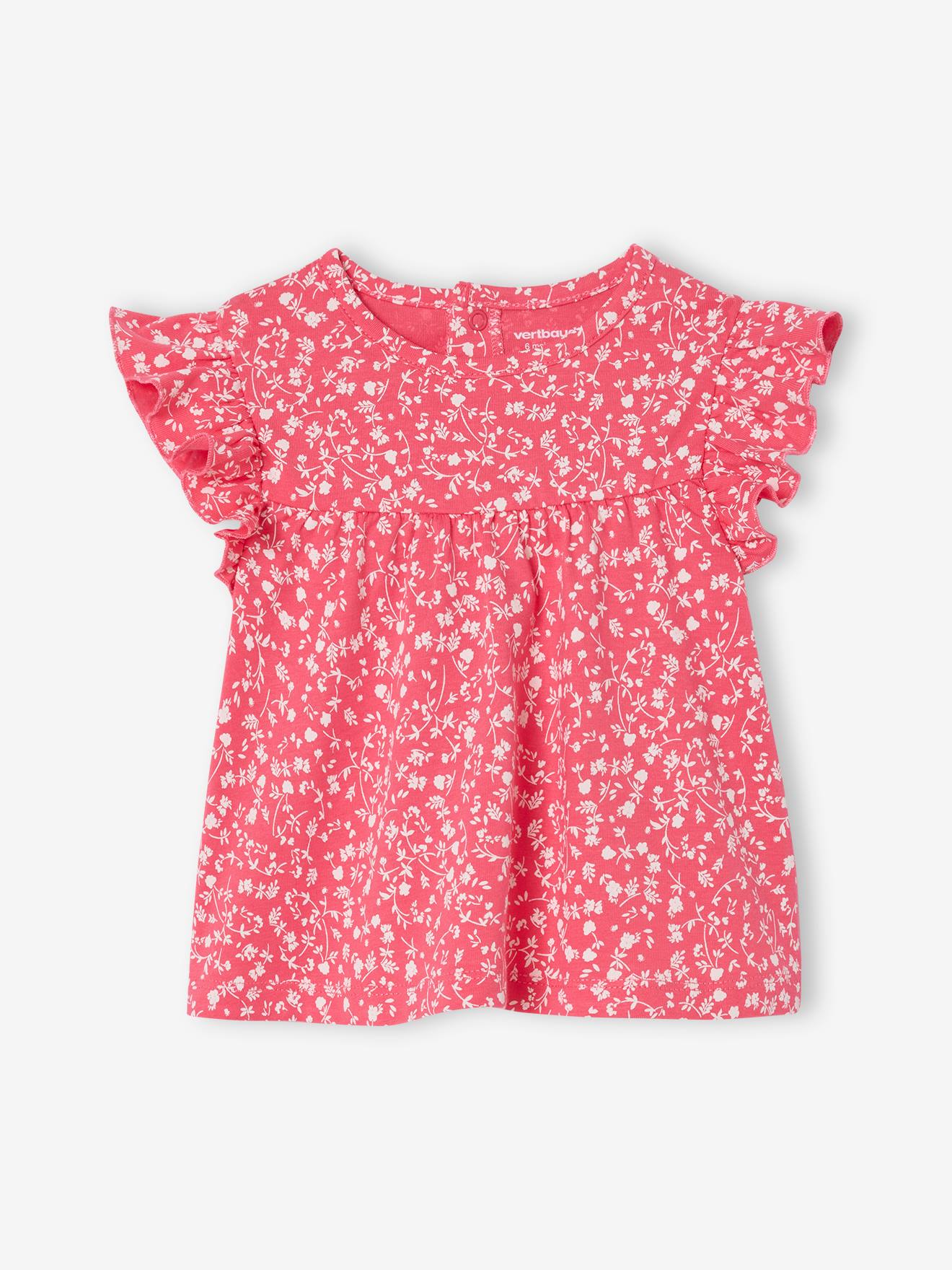 Top with Frill on the Neckline, for Baby Girls - white/print