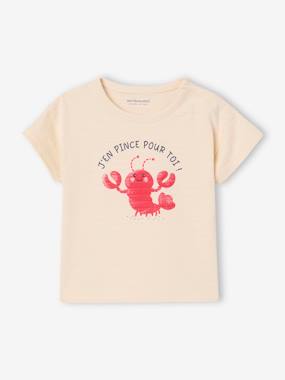 Baby-T-shirts & Roll Neck T-Shirts-T-shirts-Lobster Print T-Shirt, Press Studs on the Shoulder, for Baby Boys