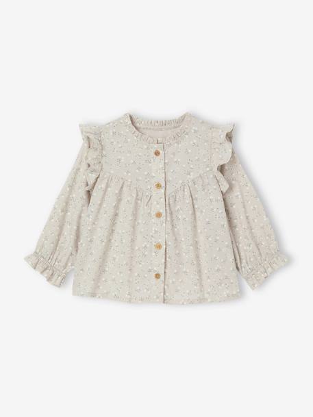 Ruffled Blouse for Babies ecru+grey green - vertbaudet enfant 