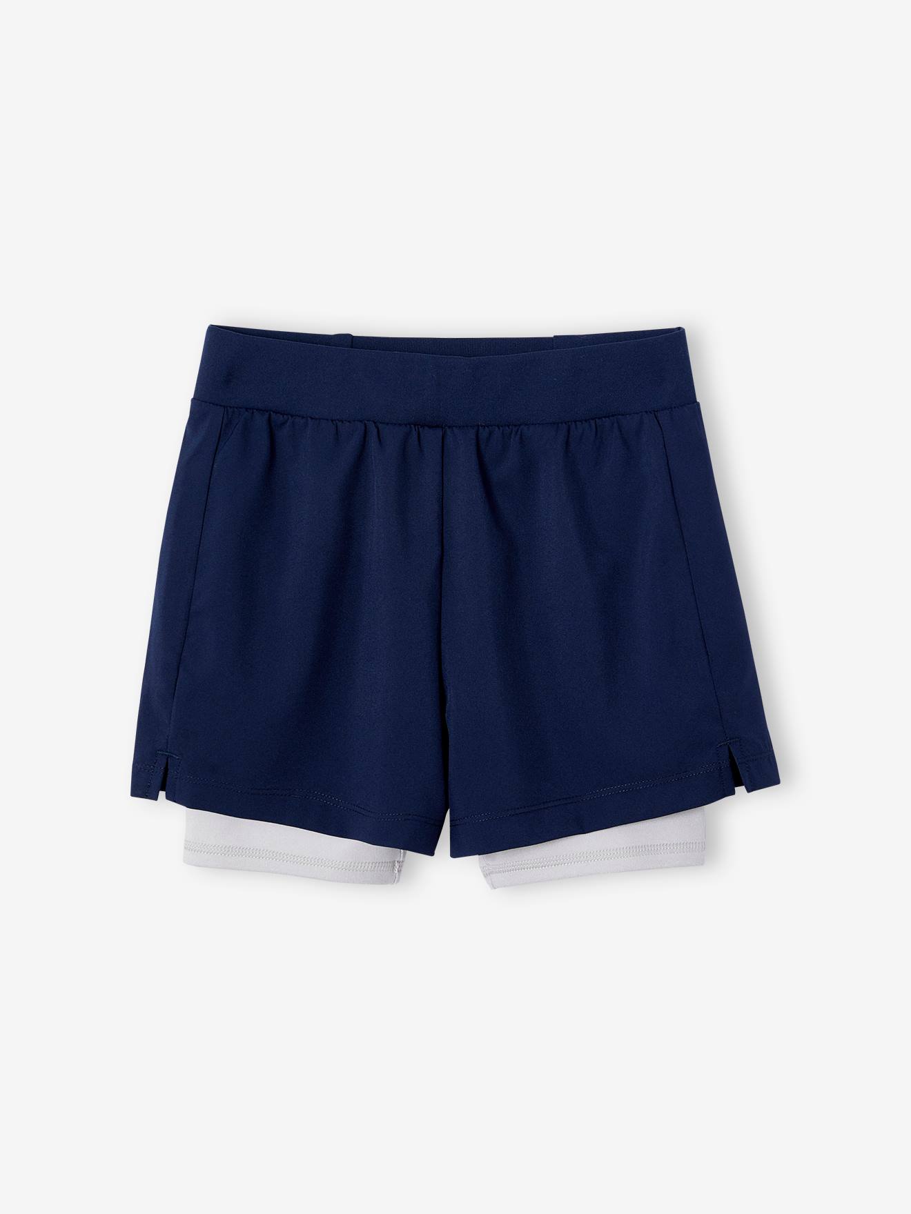 2-in-1 Sports Shorts in Techno Fabric, for Girls navy blue, Girls