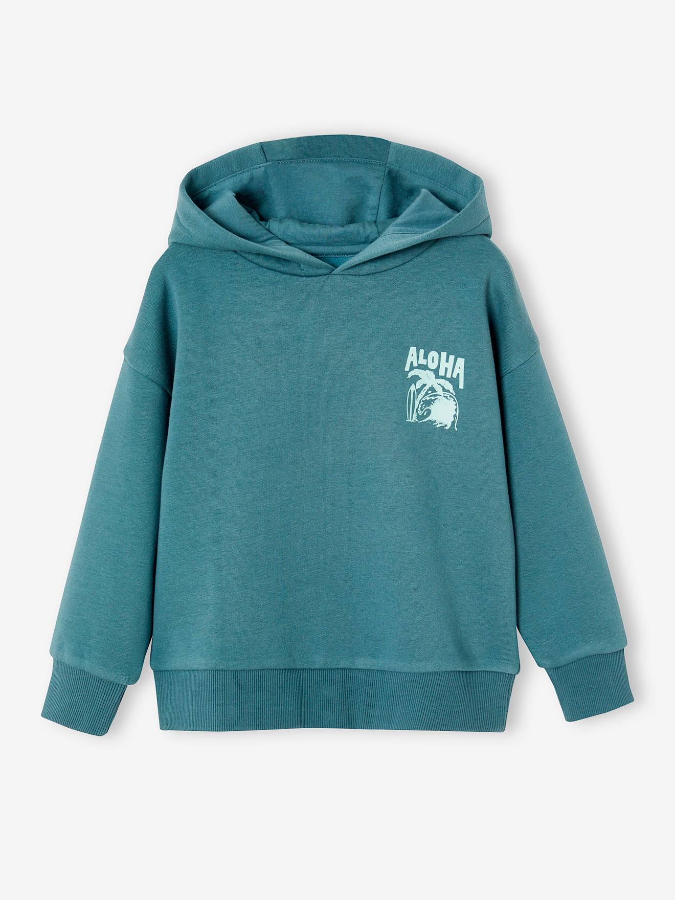 Hoodie with Motif on Chest for Boys, Basics petrol blue, Boys