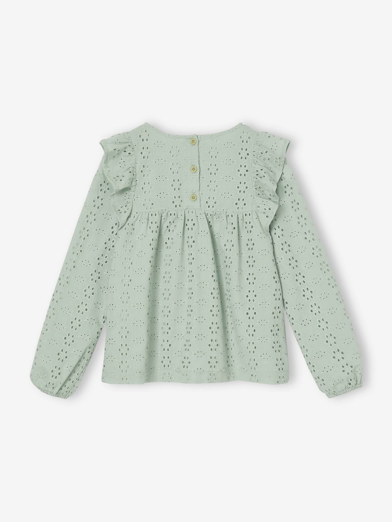 Chemise rayée à manches longues et col Bardot fille bleu ciel
