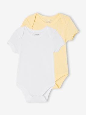 -Pack of 2 of short-sleeved pointelle baby bodysuits