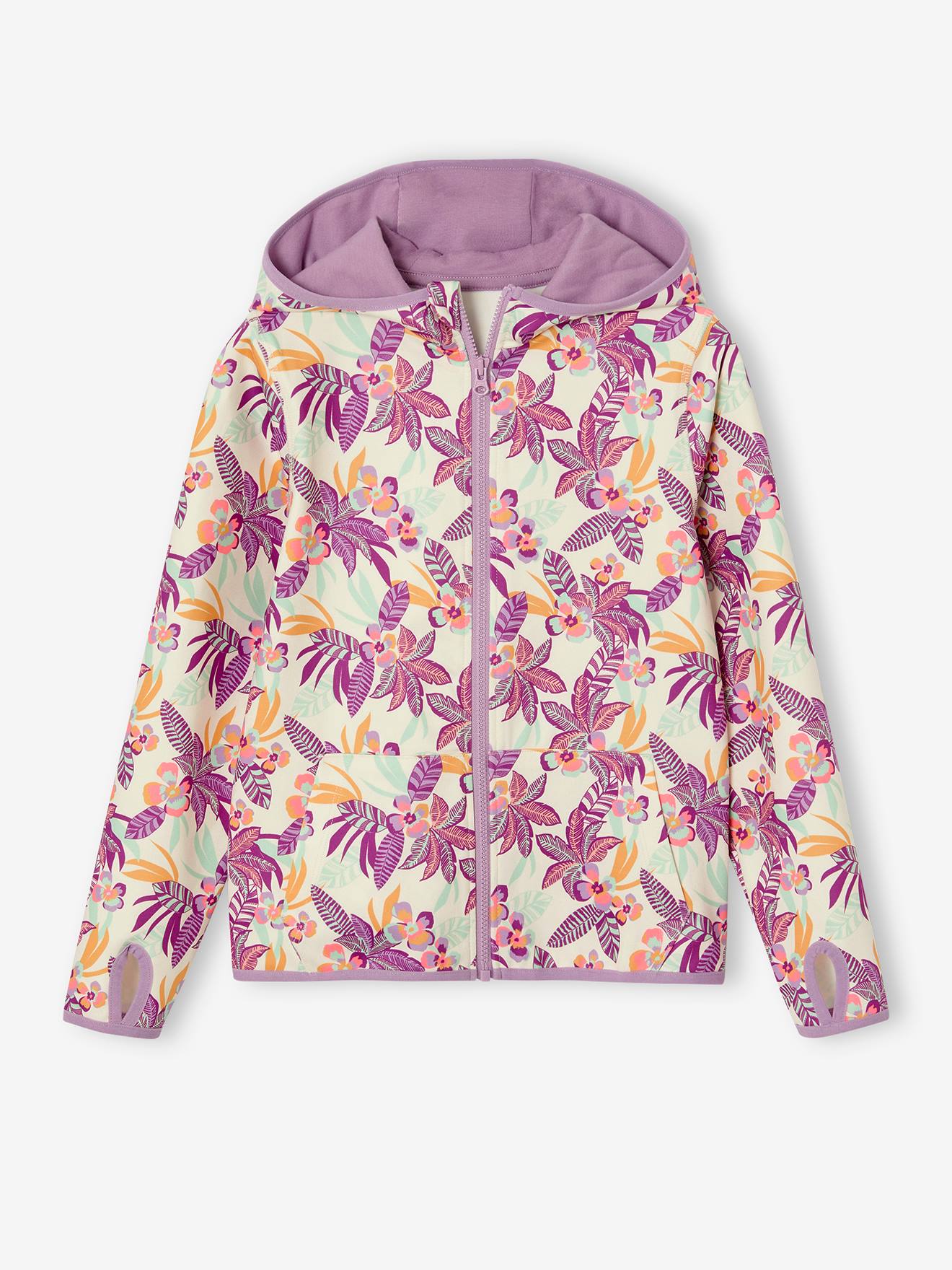 Sweat Sport Zippé Fille VERTBAUDET - Motifs Fleurs, Capuche Doublée, Matière Technique Pour Activités Sportives - 6