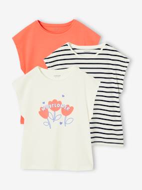 Fille-T-shirt, sous-pull-Lot de 3 T-shirts Basics fille manches courtes